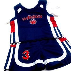 Vintage Adidas Baby outfit Size 3m Boys Matching 2pc Set Retro Jersey Basketball